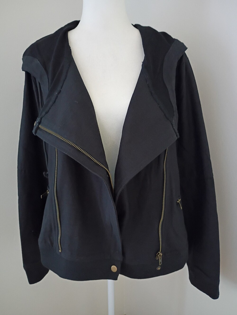 Bibi Black Cotton Moto Style Hoodie Jacket NWT Size XL